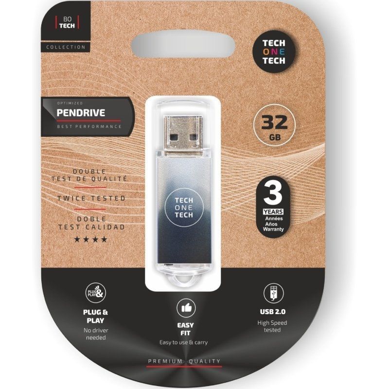 Pendrive 32GB Tech One Tech Be B&W USB 2.0/ Blanco y Negro Degradado